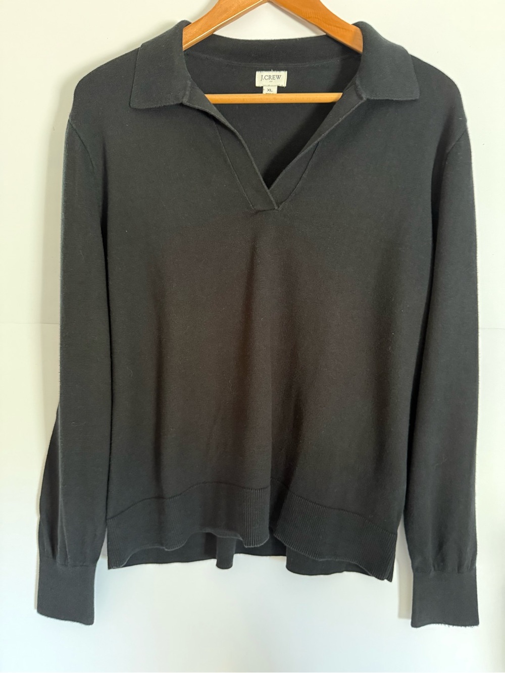 Size XL-J Crew Long Sleeve Cotton Blend Sweater Black Collared Pullover Sweater